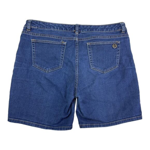 Michael Kors Women's Flat Front Mid-Rise Stretch Bermuda Denim Shorts Blue Sz 10 - Picture 2 of 9